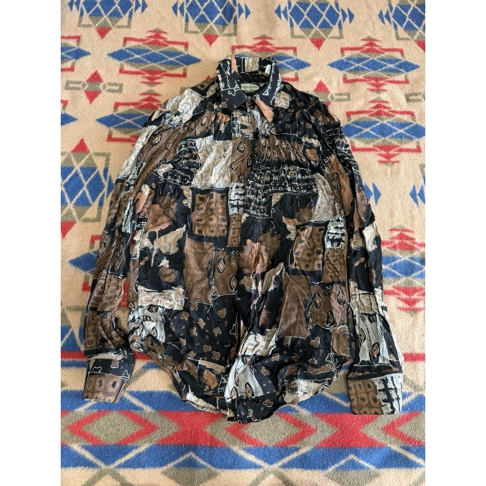 Mauro Bruni Italy M Women's Long Sleeve Button Front Casual Shirt Abstract Brown